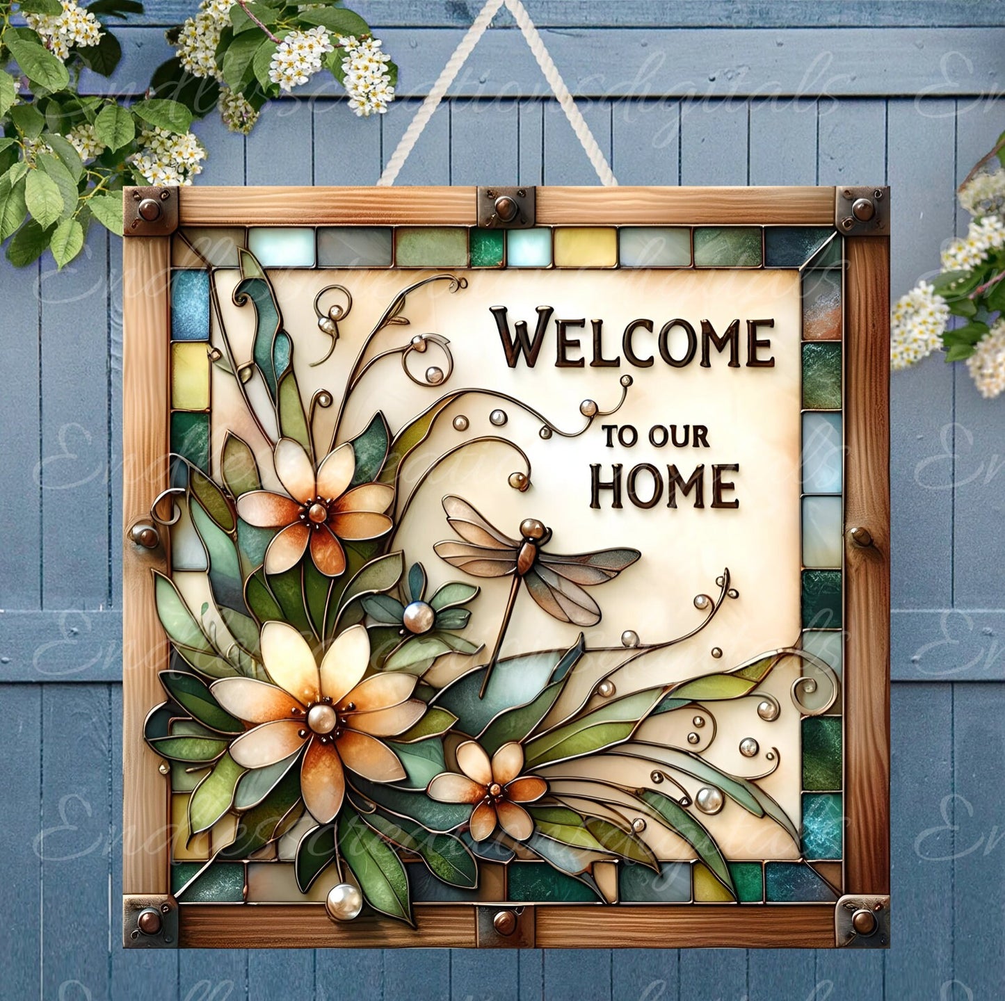 WELCOME SQUARE DOOR hanger, wreath sign png, for sublimation high resolution