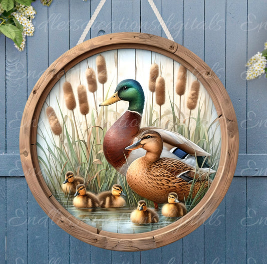 MALLARD FAMILY DOOR hanger, wreath sign png, round cutting board for sublimation high resolution,