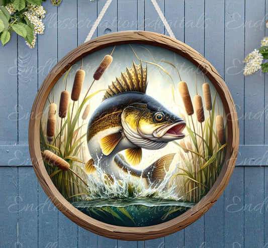 WALLEYE FISH DOOR hanger, wreath sign png, round cutting board for sublimation high resolution,