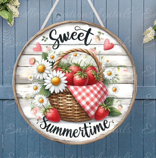 STRAWBERRY BASKET door hanger, wreath sign png, round cutting board for sublimation high resolution, 2 files one blank add your own text