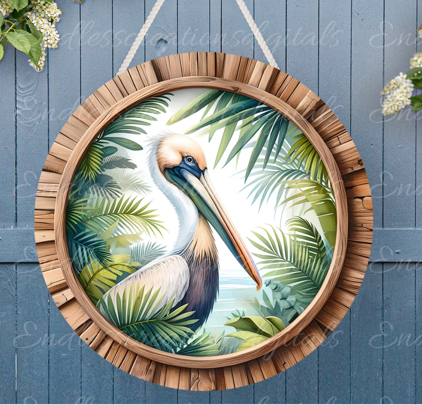 TROPICAL PELICAN DOOR hanger, wreath sign png, round cutting board for sublimation high resolution,