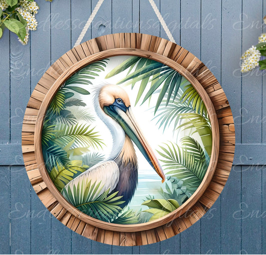 TROPICAL PELICAN DOOR hanger, wreath sign png, round cutting board for sublimation high resolution,