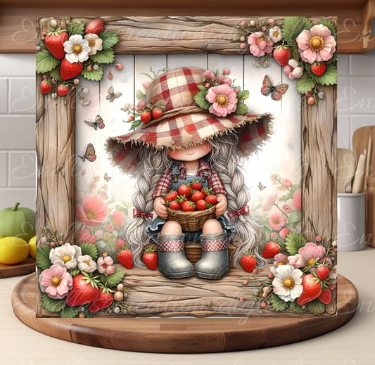 GIRL STRAWBERRY SQUARE cutting board sublimation  sublimation high resolution 1 file
