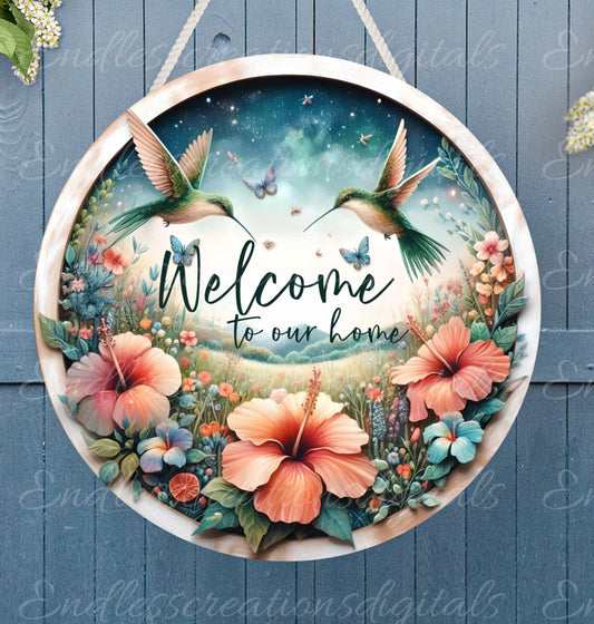 HUMMINGBIRDSDOOR HANGER, wreath sign png, for sublimation high resolution 2 round png 300dpi, 1 blank for your own text