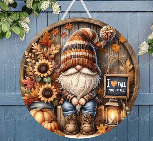 I LOVE FALL GNOME ROUND