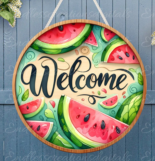 WATERMELON SUMMER WELCOME door hanger, wreath sign png, for sublimation high resolution