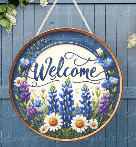 FLORAL SUMMER WELCOME door hanger, wreath sign png, for sublimation high resolution