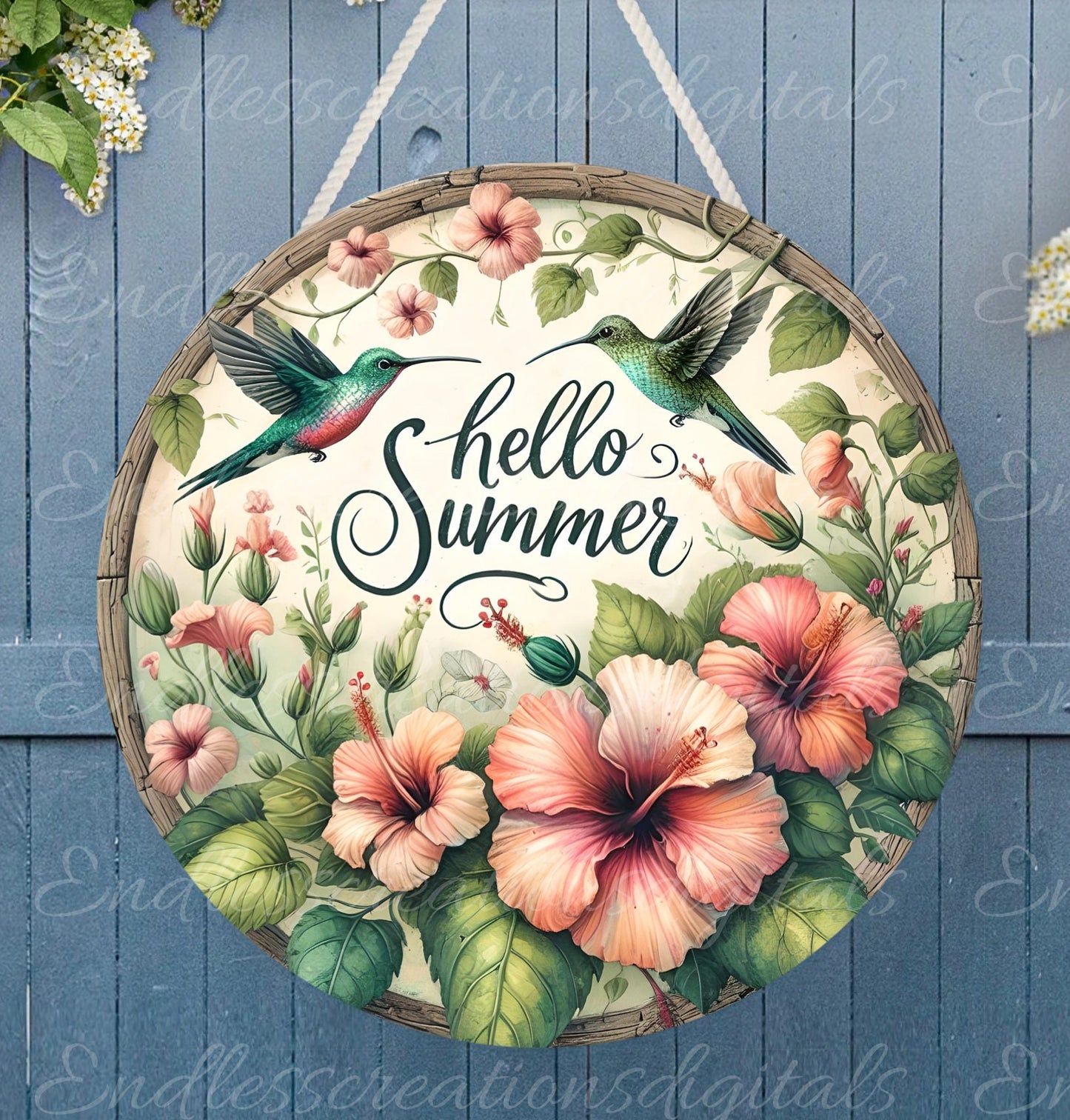 HELLO SUMMER DOOR hanger, wreath sign, png, for sublimation high resolution,