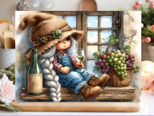 WINE GIRL GNOME cutting board sublimation  sublimation high resolution