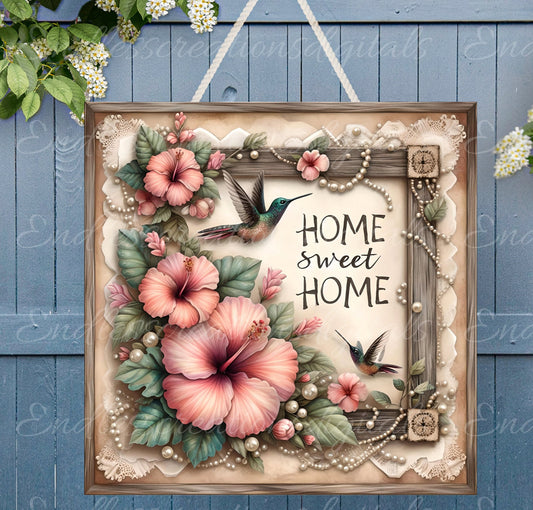 HIBISCUS SQUARE DOOR hanger, wreath sign png, square cutting board for sublimation high resolution, text