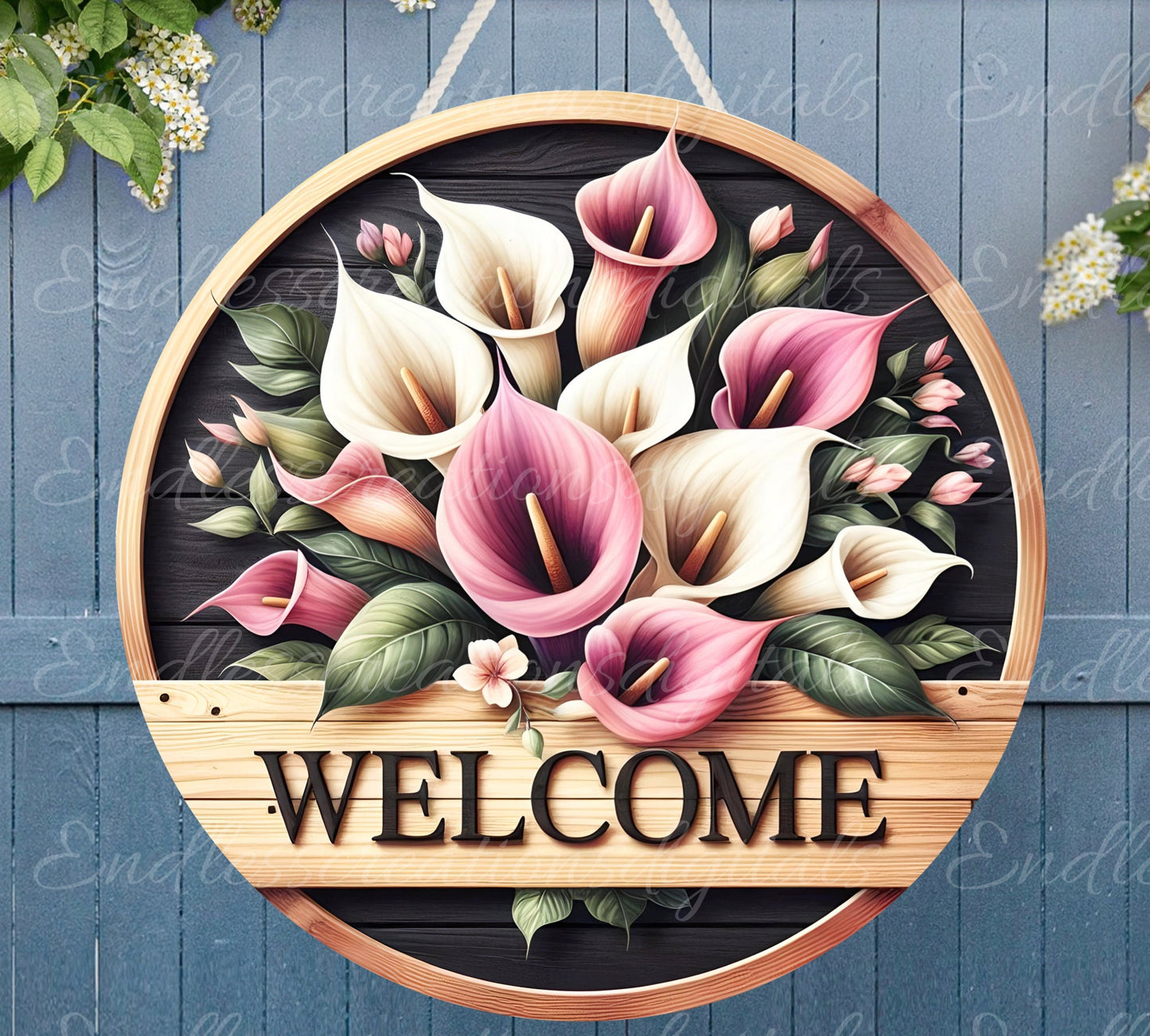 WELCOME SUMMER DOOR HANGER, wreath sign, round cutting board png, for sublimation high resolution, 2 files for download, 1 add your text