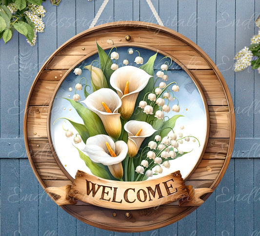 WELCOME DOOR HANGER, wreath sign, round cutting board png, for sublimation high resolution, 2 files for download, 1 add your text