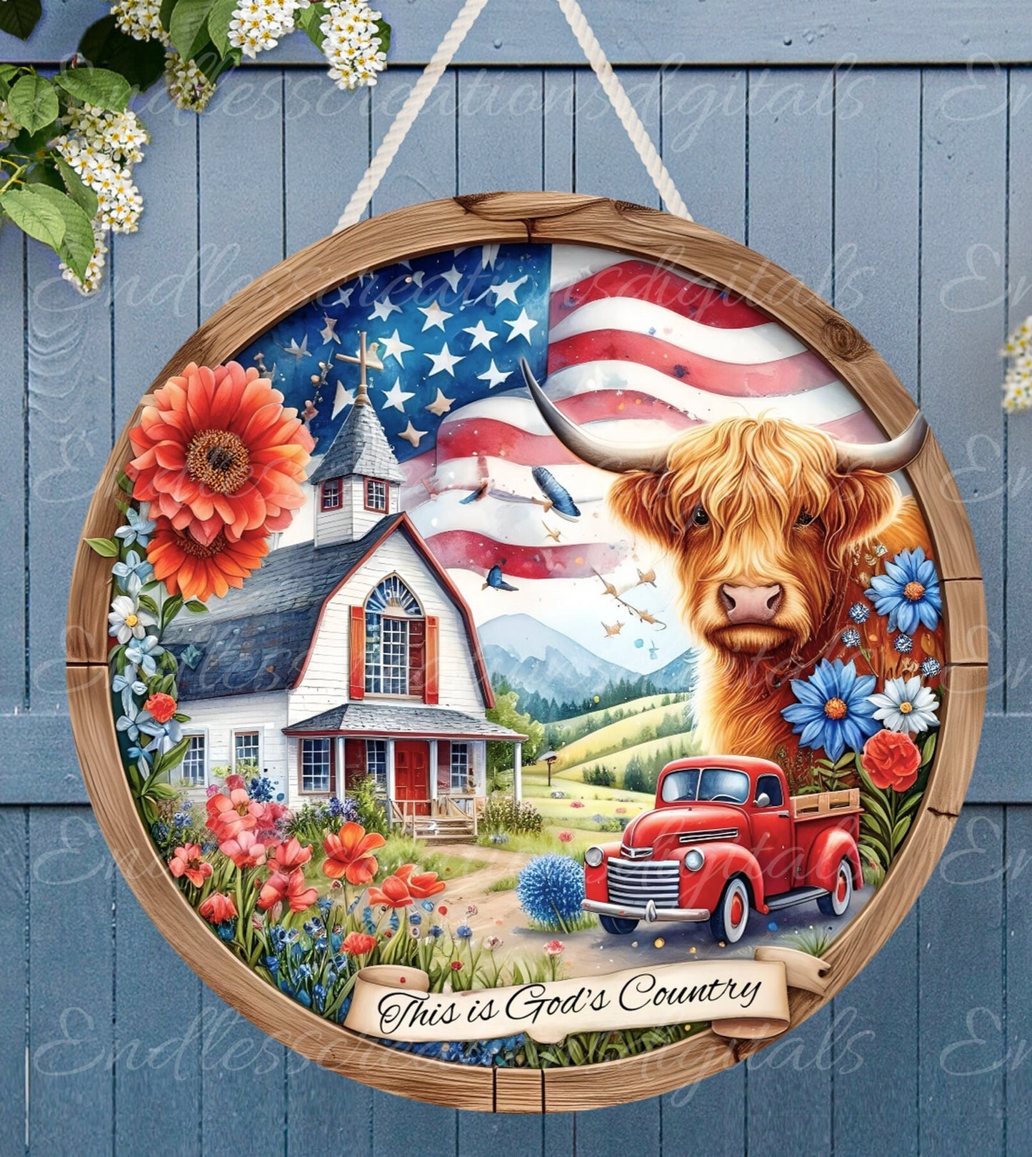PATRIOTIC WELCOME door hanger, wreath sign png, for sublimation high resolution, 2 files, 1 add your own text