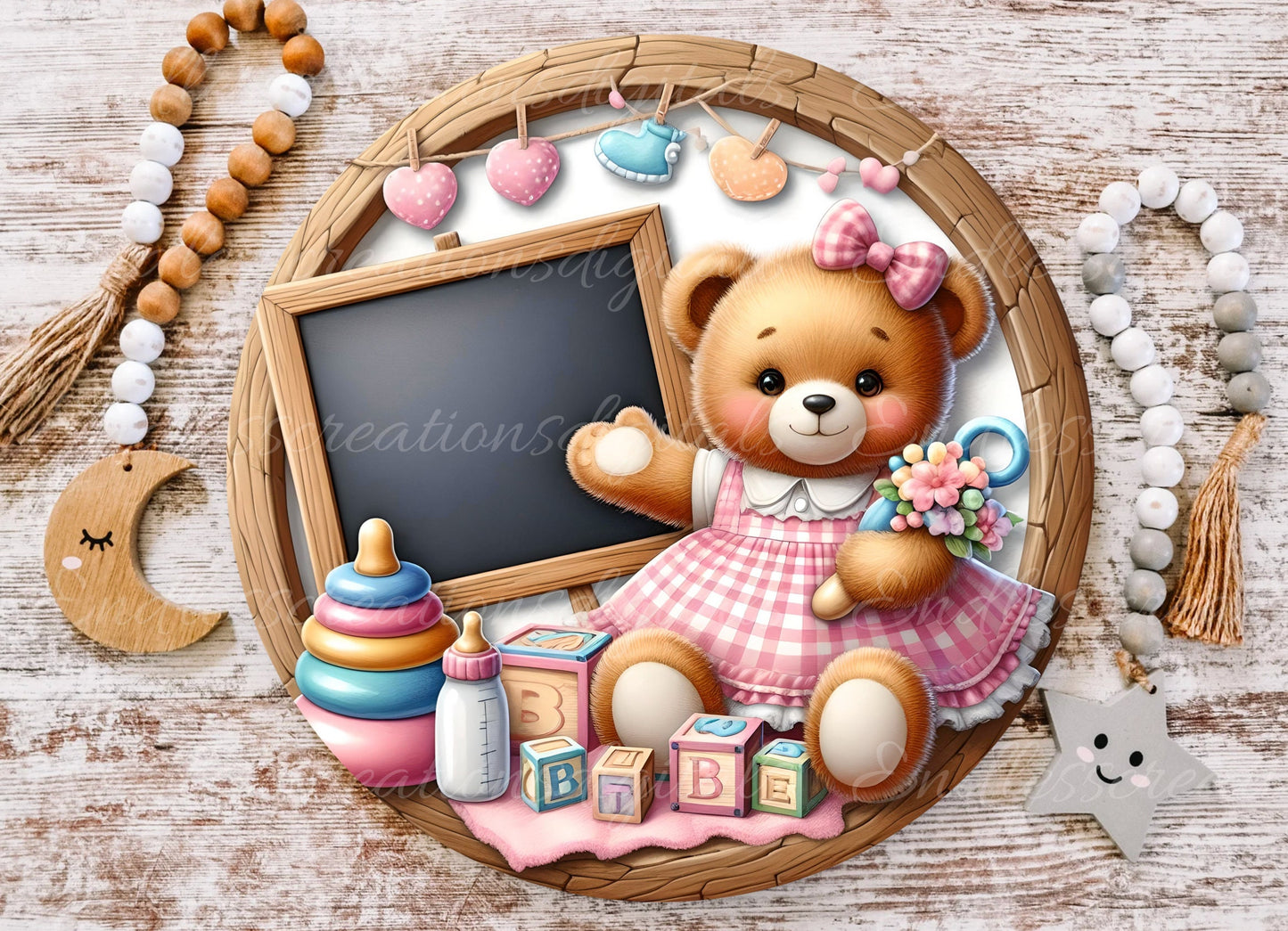 BABY'S ROOM ANNOUNCEMENT round, DIGITAL DOWNLOAD ONLY, for sublimation high resolution, 1 file add your own text!