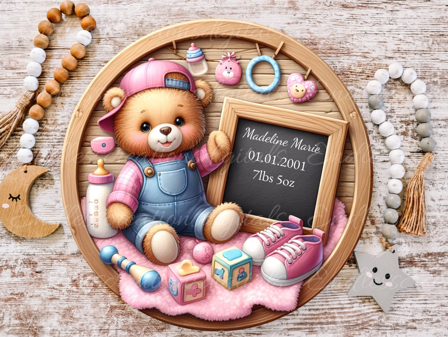 BABY'S ROOM ANNOUNCEMENT round, DIGITAL DOWNLOAD ONLY, for sublimation high resolution, 1 file add your own text!