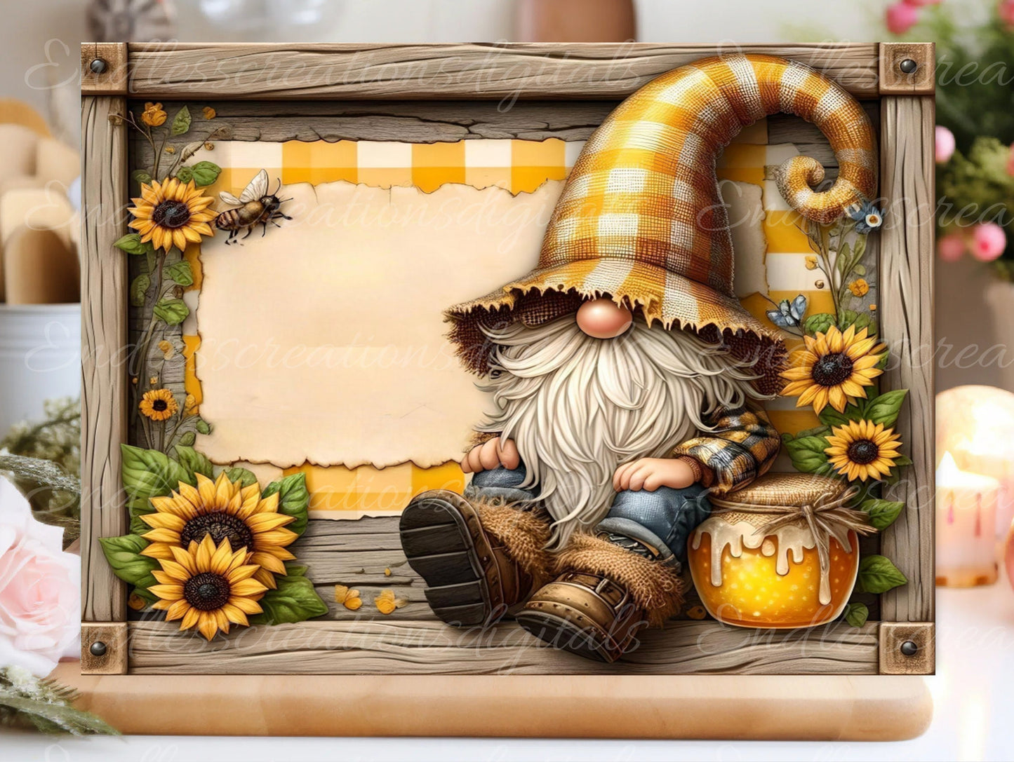 HONEY GNOME CUTTING board sublimation  sublimation high resolution 2 files, 1 add your own text