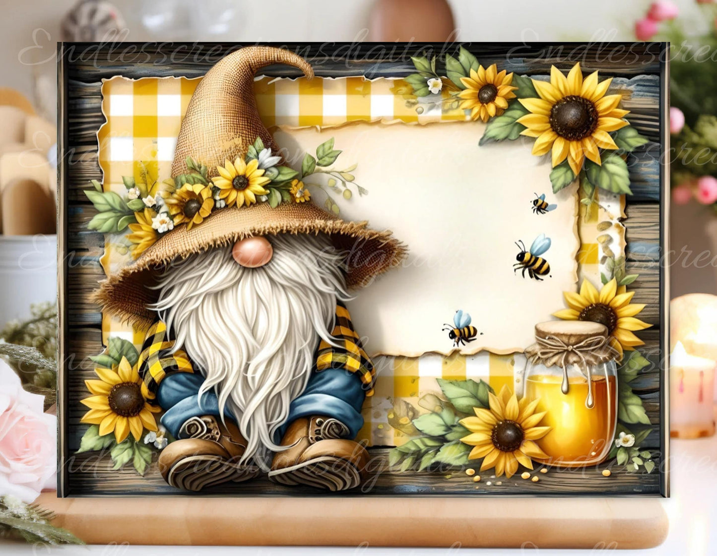 HONEY GNOME CUTTING board sublimation  sublimation high resolution 2 files, 1 add your own text