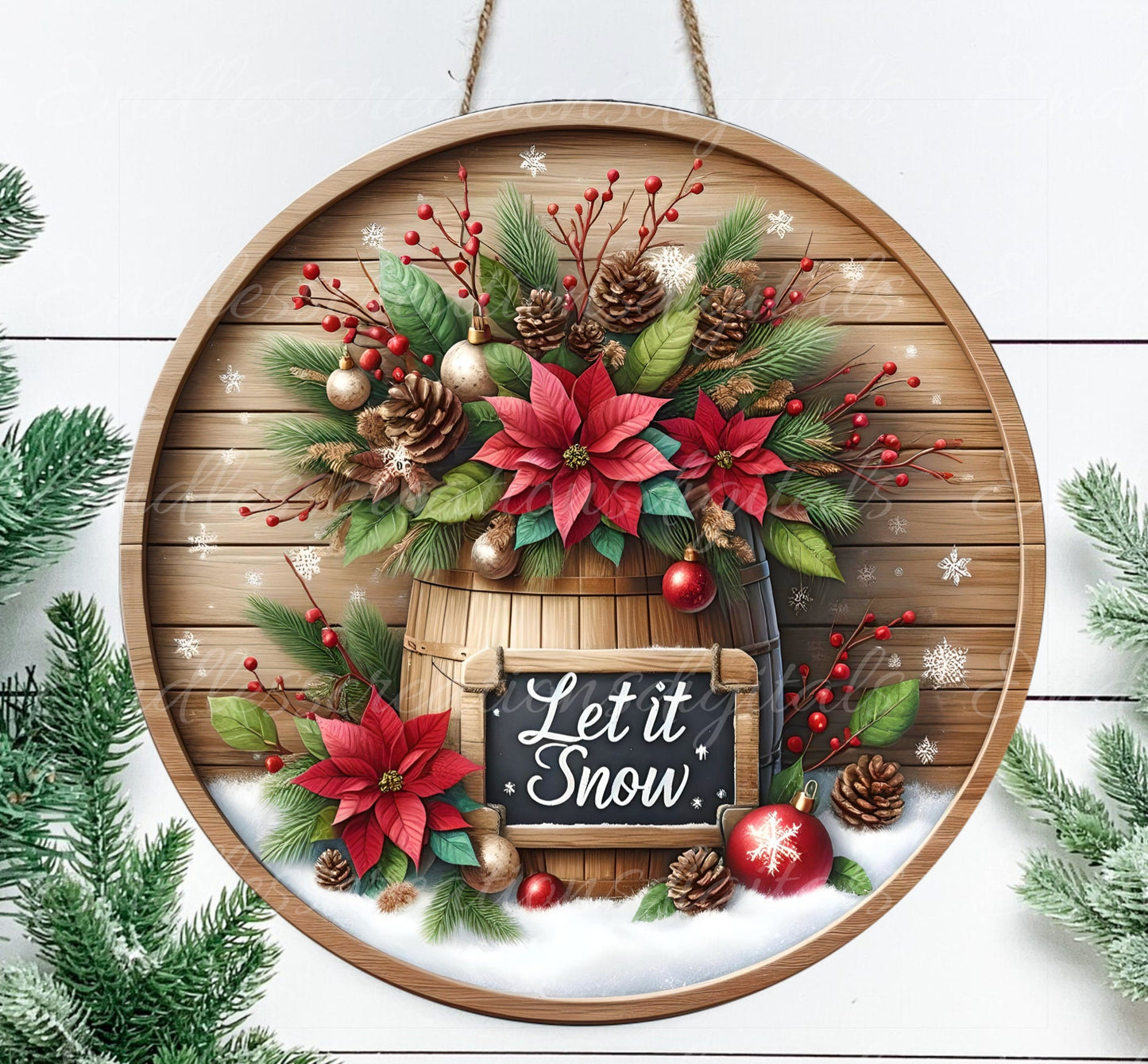 WINTER DOOR HANGER, wreath sign, round cutting board png, for sublimation high resolution 2 files for download, 1 add your own text