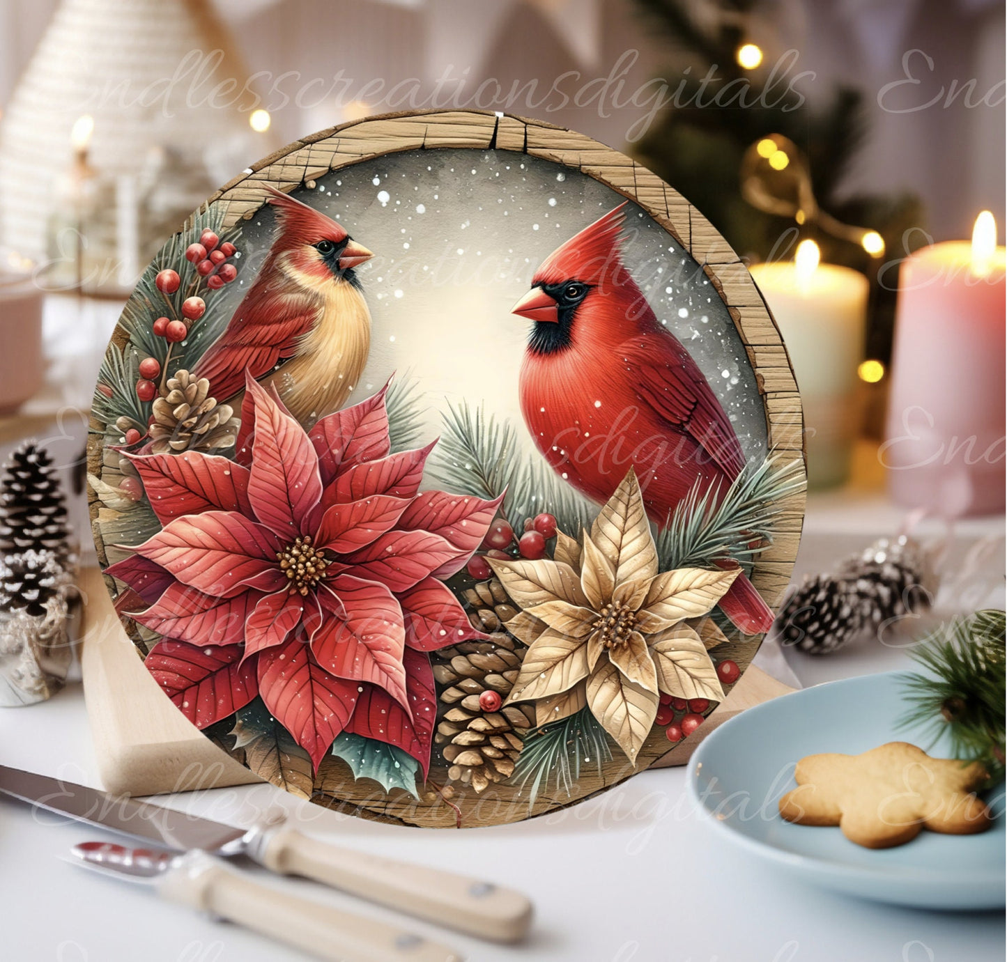 WINTER CARDINAL DOOR hanger, wreath sign, round cutting board png, for sublimation high resolution