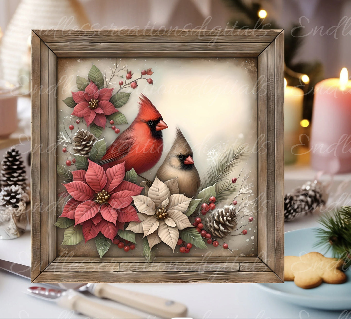 WINTER CARDINAL SQUARE door hanger, wreath sign, square cutting board png, for sublimation high resolution