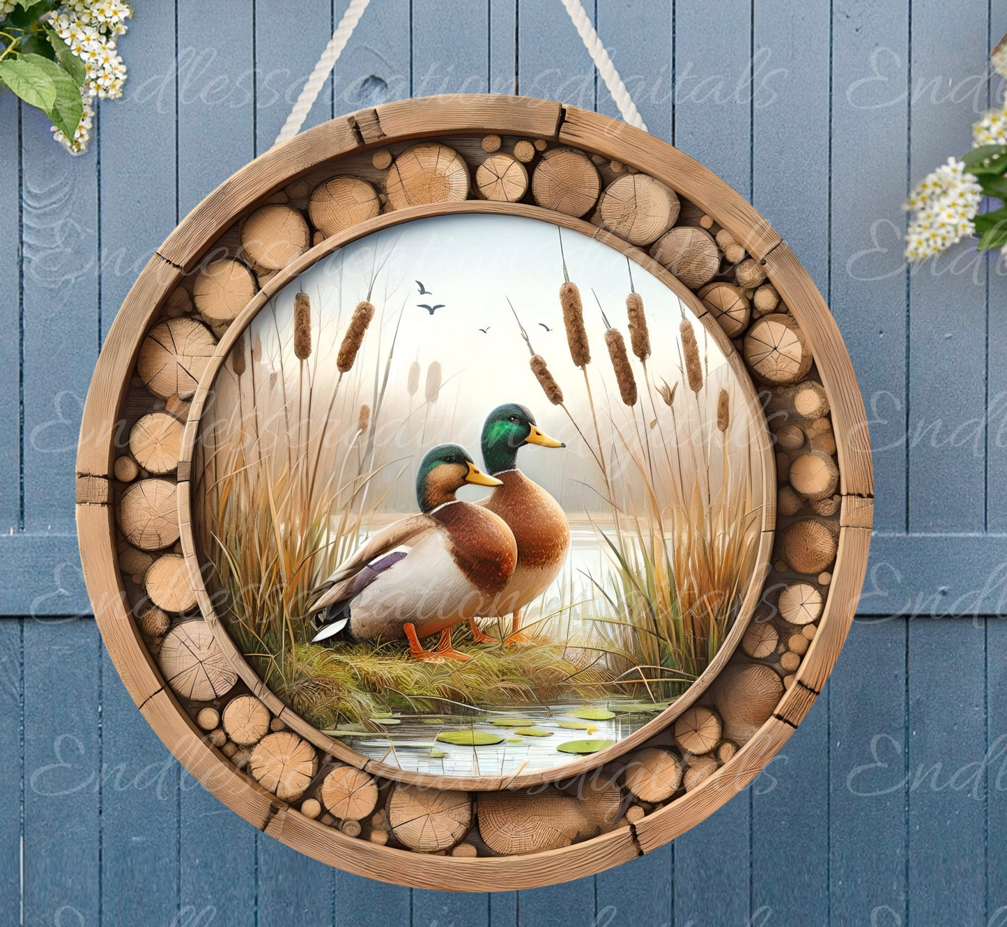 MALLARD DUCKS DOOR hanger, wreath sign png, round cutting board for sublimation high resolution,