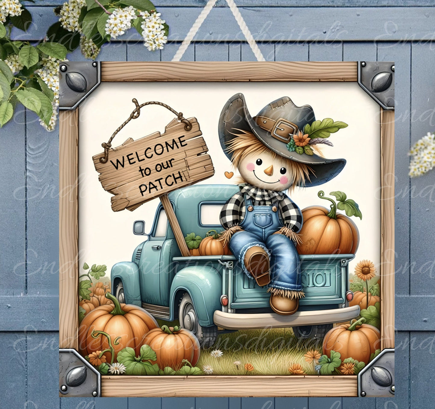 SQUARE WELCOME PATCH FALL SCARECROW