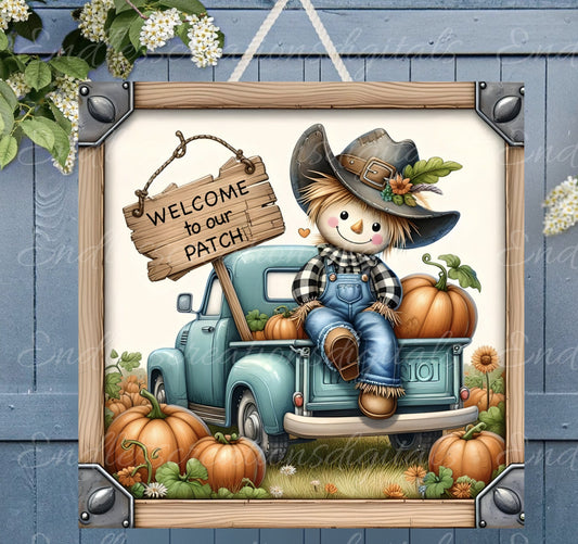 SQUARE WELCOME PATCH FALL SCARECROW