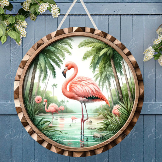 TROPICAL FLAMINGO DOOR hanger, wreath sign png, round cutting board for sublimation high resolution,