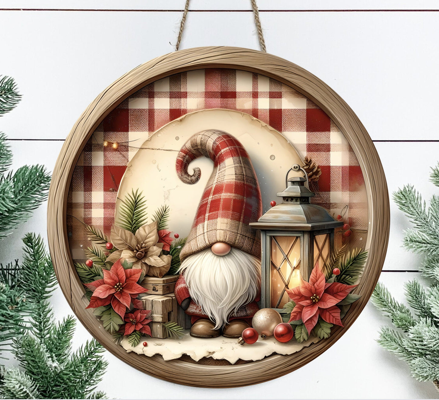 WINTER GNOME DOOR hanger, wreath sign, round cutting board png, for sublimation high resolution