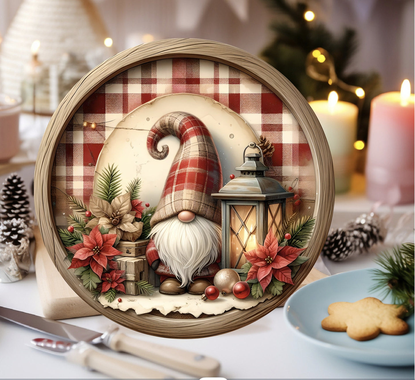 WINTER GNOME DOOR hanger, wreath sign, round cutting board png, for sublimation high resolution