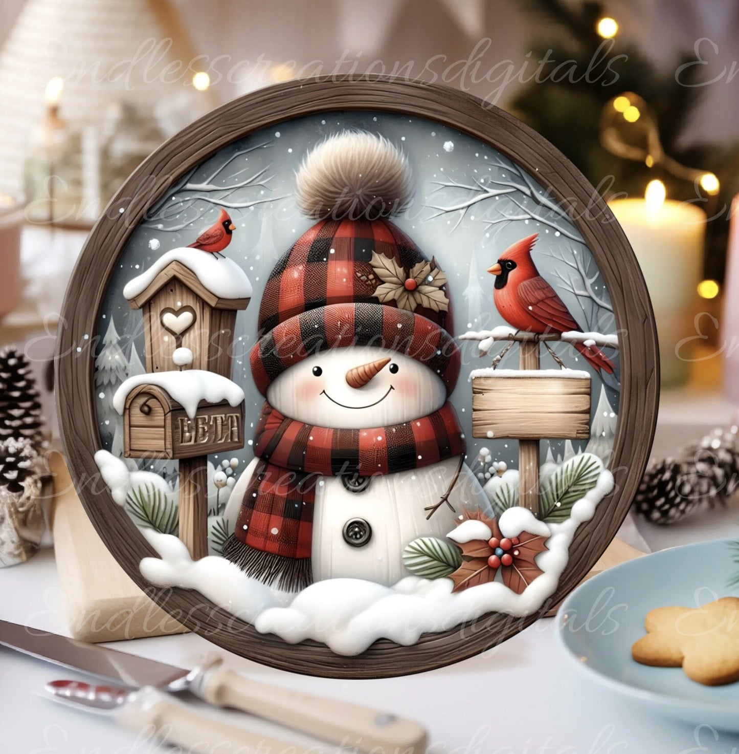 WINTER SNOWMA DOOR hanger, wreath sign, round cutting board png,  for sublimation high resolution, 2 files for download, 1 add your own text