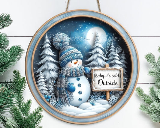 WINTER SNOWMA DOOR hanger, wreath sign, round cutting board png,  for sublimation high resolution, 2 files for download, 1 add your own text