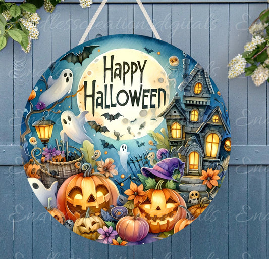 HALLOWEEN DOOR HANGER, wreath sign, round cutting board png, for sublimation high resolution