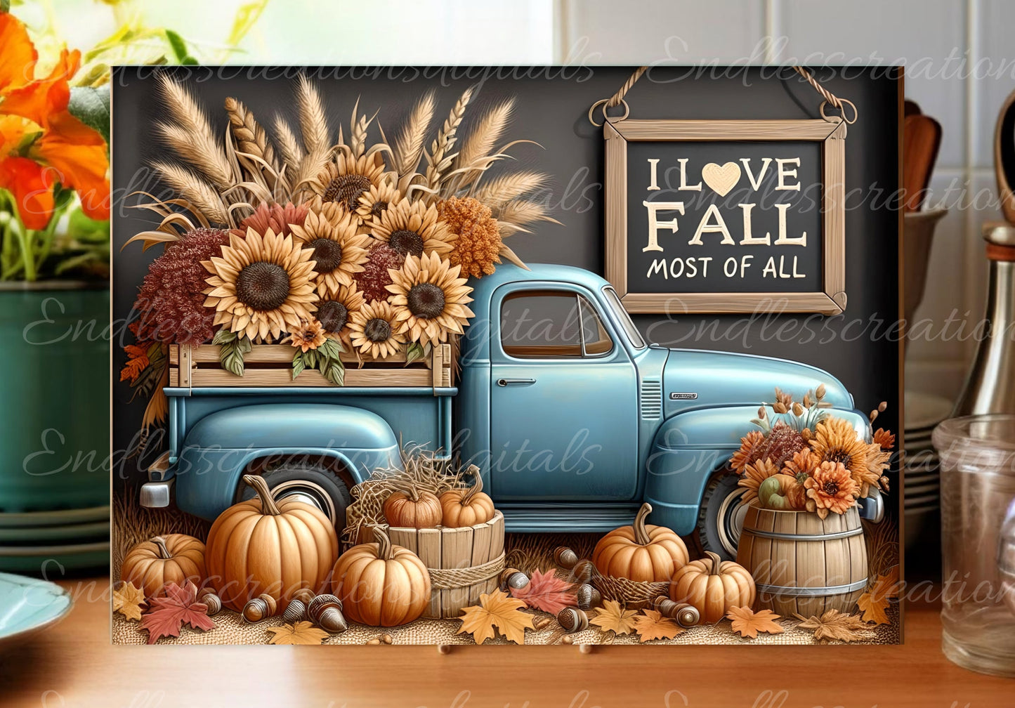 FALL TRUCK CUTTING board sublimation  sublimation high resolution 2 files, 1 add your own text