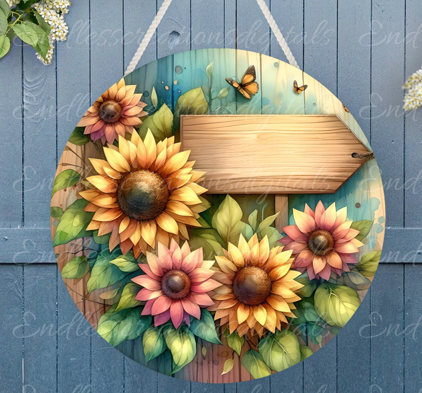 SUNFLOWER SUMMER DOOR HANGER, wreath sign, png, for sublimation high resolution 2 files for download, 1 add your own text