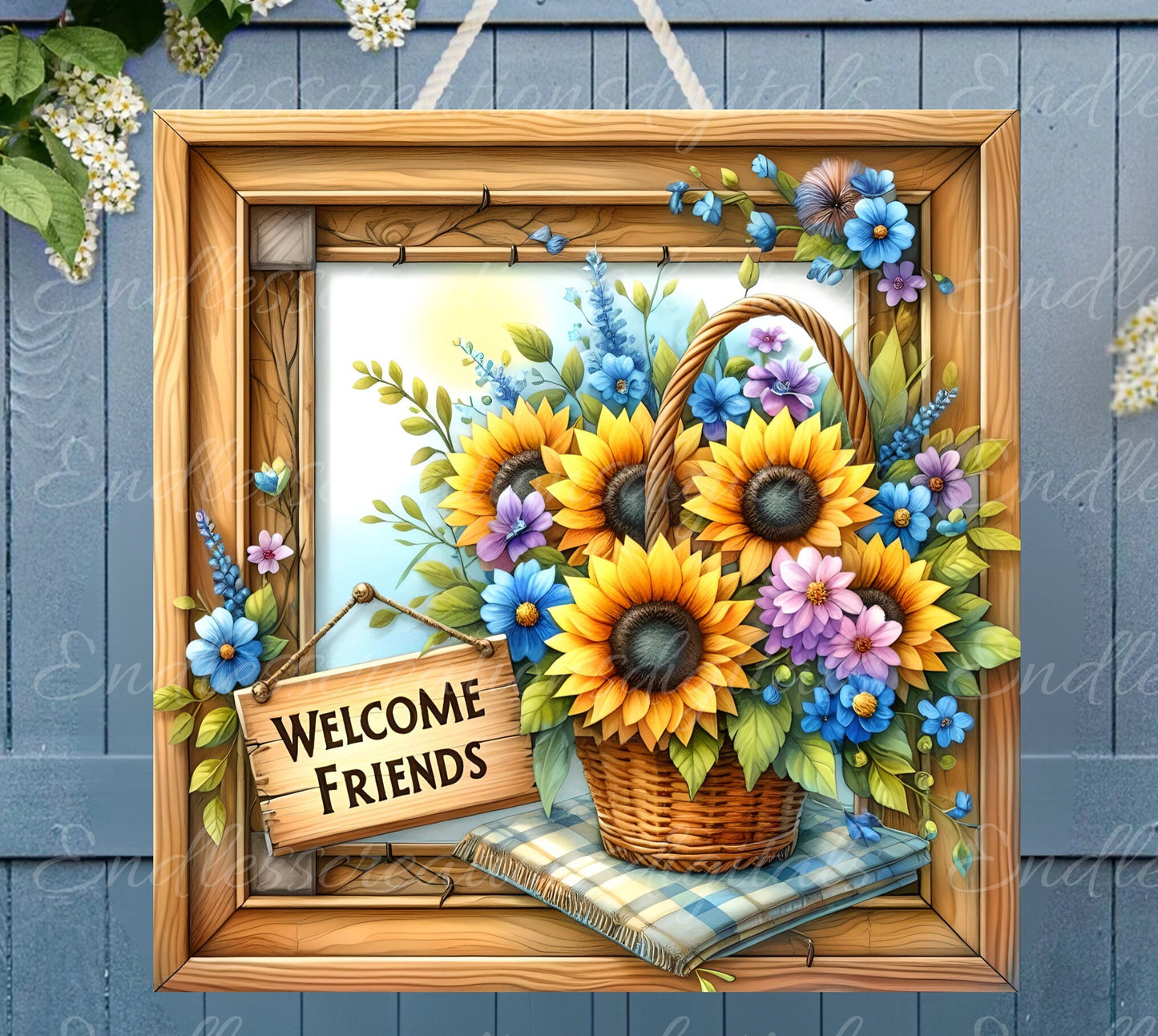 WELCOME  SQUARE DOOR hanger, wreath sign, square cutting board png, for sublimation high resolution, 2 files , 1 add your own text