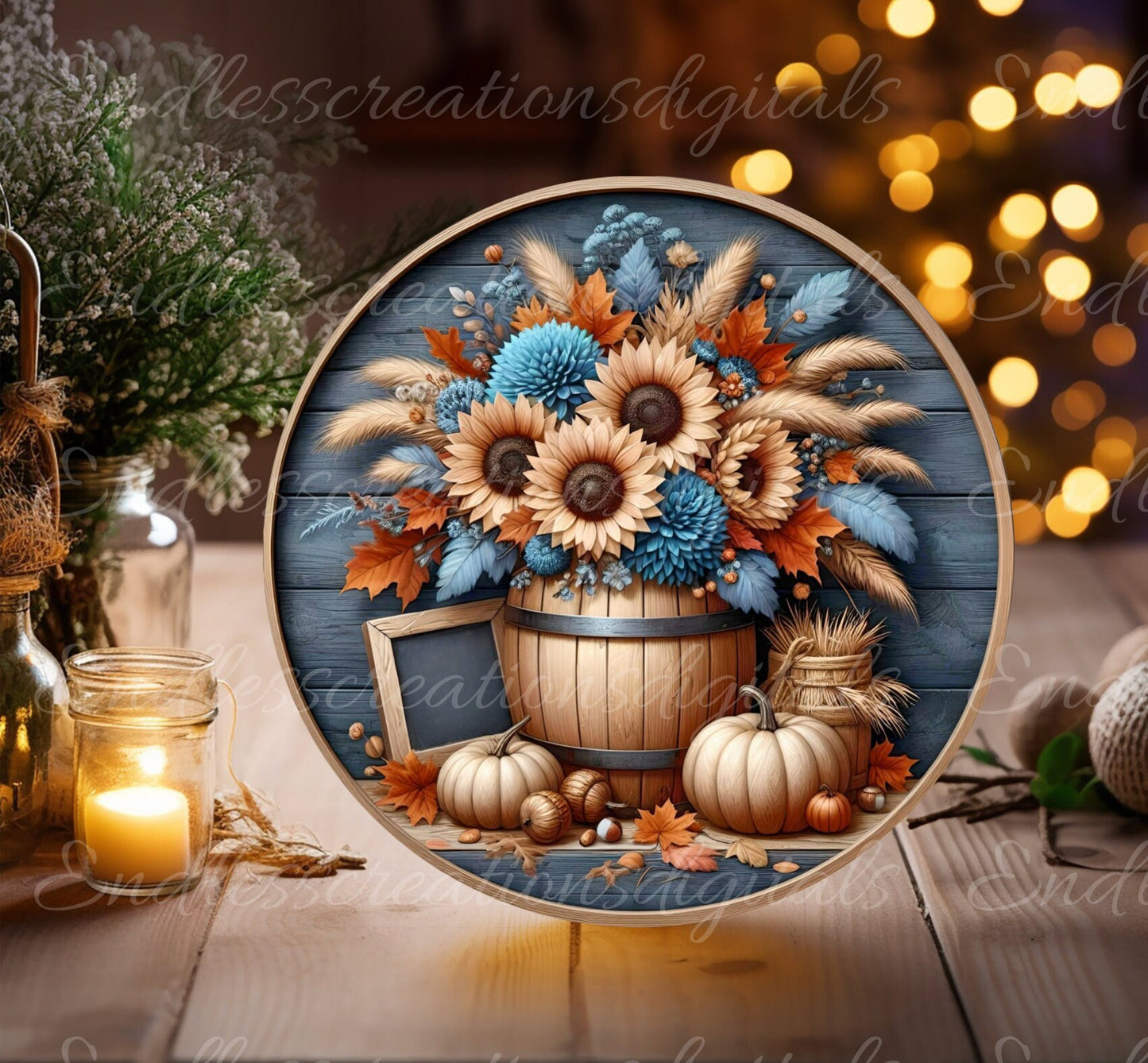 ROUND FALL DOOR hanger, wreath sign,  cutting board png, for sublimation high resolution 2 files, 1 add your own text