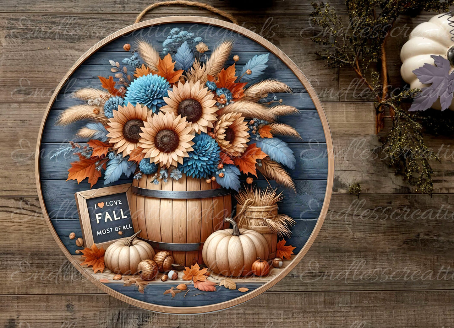 ROUND FALL DOOR hanger, wreath sign,  cutting board png, for sublimation high resolution 2 files, 1 add your own text