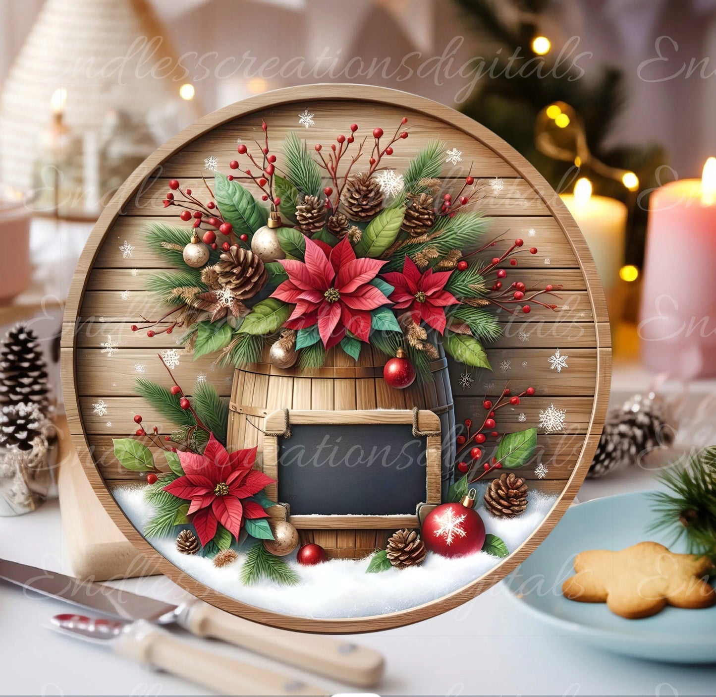 WINTER DOOR HANGER, wreath sign, round cutting board png, for sublimation high resolution 2 files for download, 1 add your own text