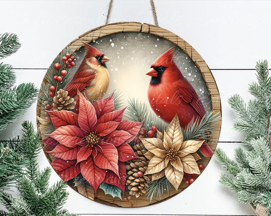 WINTER CARDINAL DOOR hanger, wreath sign, round cutting board png, for sublimation high resolution