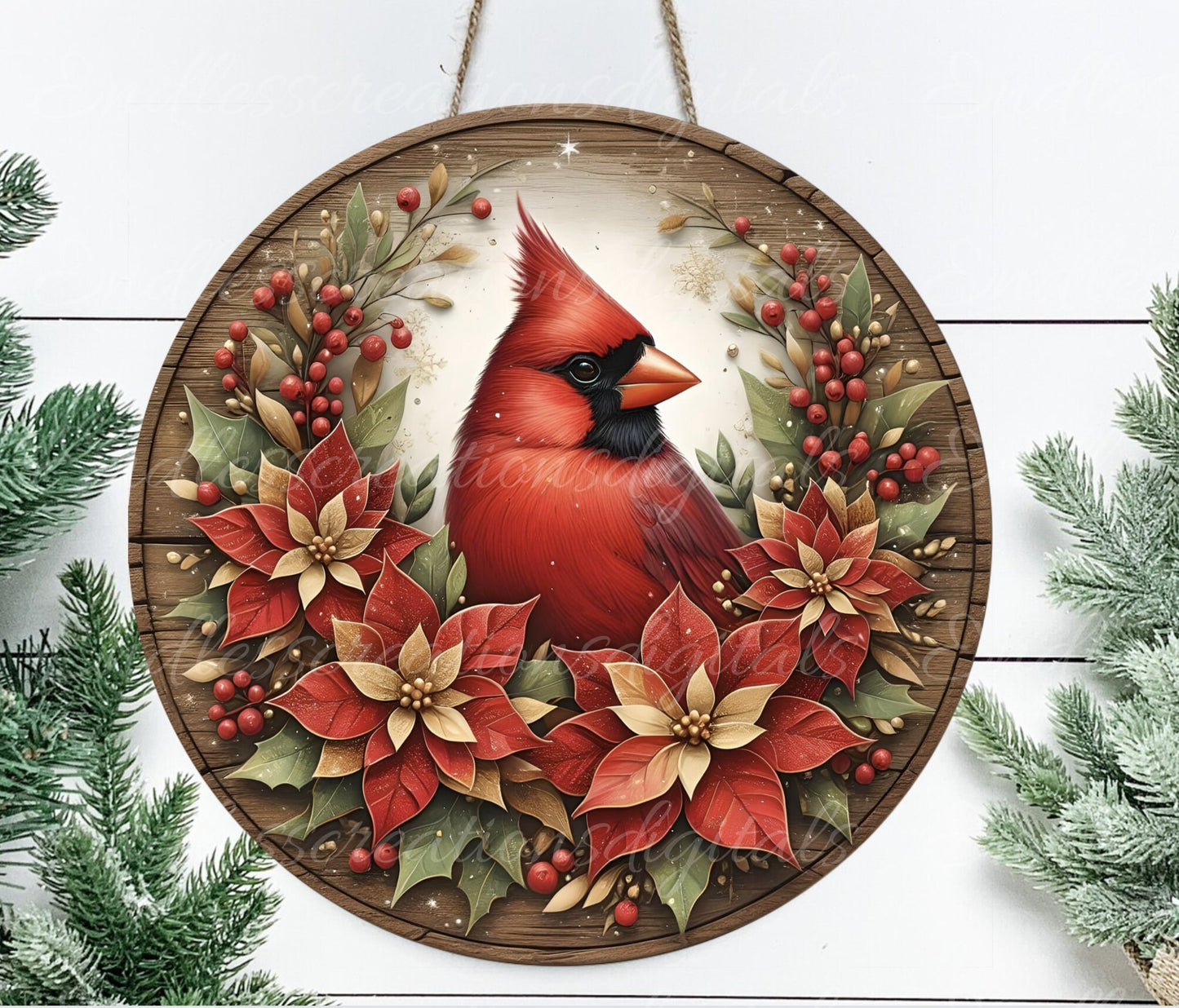 WINTER CARDINAL DOOR hanger, wreath sign, round cutting board png, for sublimation high resolution