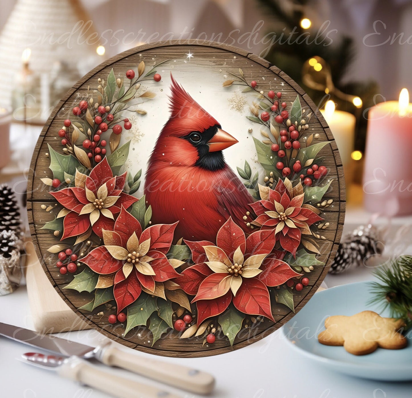 WINTER CARDINAL DOOR hanger, wreath sign, round cutting board png, for sublimation high resolution