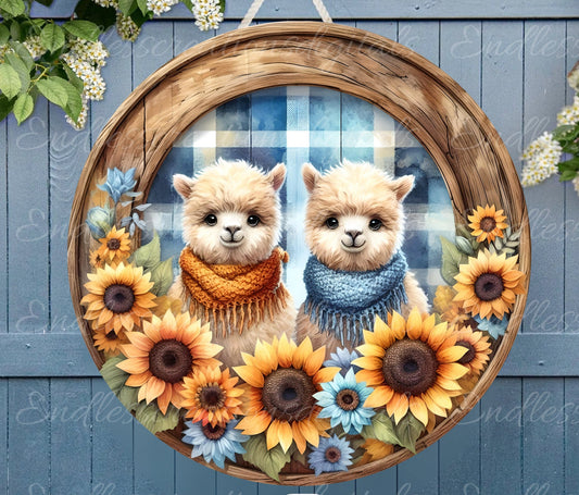 ALPACAS SUBLIMATION door hanger, wreath sign, round cutting board png, for sublimation high resolution