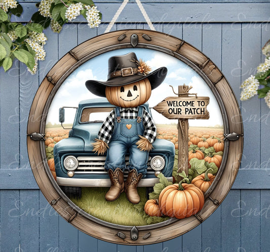 FALL SCARECROW TRUCK door hanger, wreath sign, cutting board png, for sublimation high resolution 2 files for download, 1 add your own text
