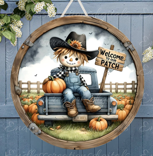 FALL SCARECROW TRUCK door hanger, wreath sign, cutting board png, for sublimation high resolution 2 files for download, 1 add your own text