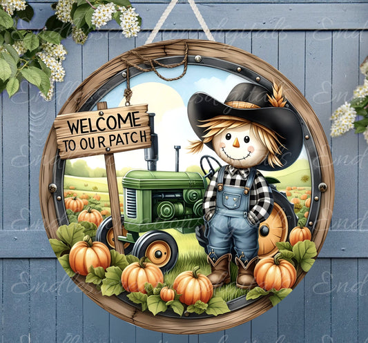 FALL SCARECROW TRACTOR WELCOME ROUND