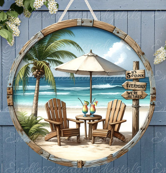 TROPICAL BEACH LIFE door hanger, wreath sign png, for sublimation high resolution, 2 files, 1 add your own text