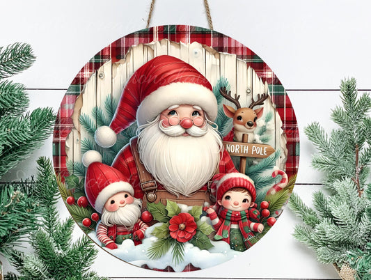 SANTA ELVES REINDEER door hanger, wreath sign, round cutting board png,  for sublimation high resolution, 2 files  1 add your own text