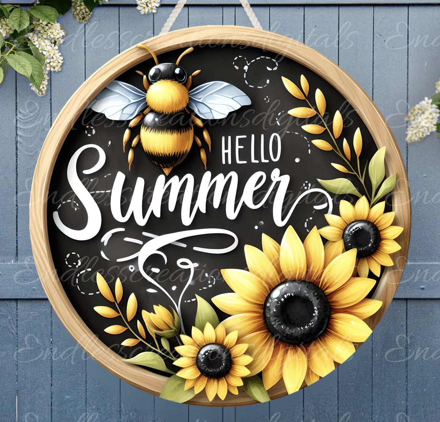 HELLO SUMMER DOOR hanger, wreath sign png, for sublimation high resolution