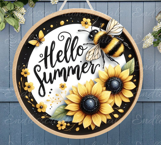 HELLO SUMMER DOOR hanger, wreath sign png, for sublimation high resolution